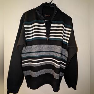 Therma TEK Mens Size Large 3/4 Zip Pullover Sweater Black, Green, & White